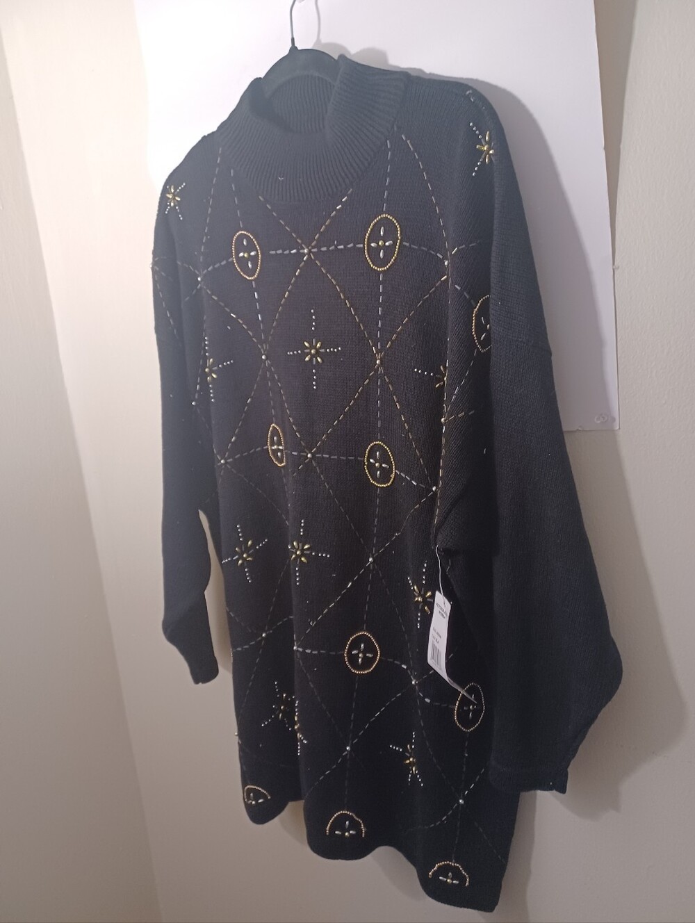 Victoria Jones 1980s Black Embellished Pullover Sweater New Oldstock 3X